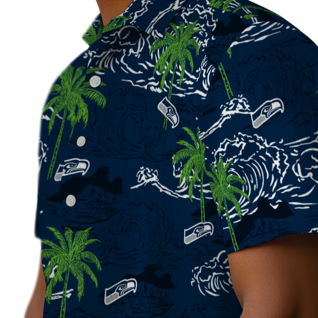 Seattle Seahawks Hawaiian Shirt - Wave Palm seattle seahawks wave palm blue hawaiian shirts trendy