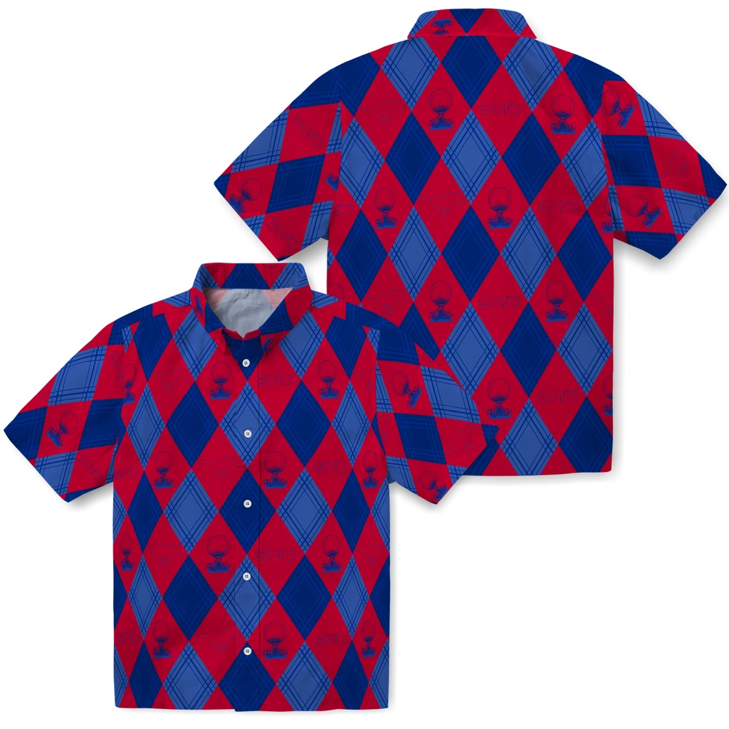 SMU Mustangs Hawaiian Shirt - Golfing Plaid smu mustangs balloon plaid blue hawaiian shirts high quality