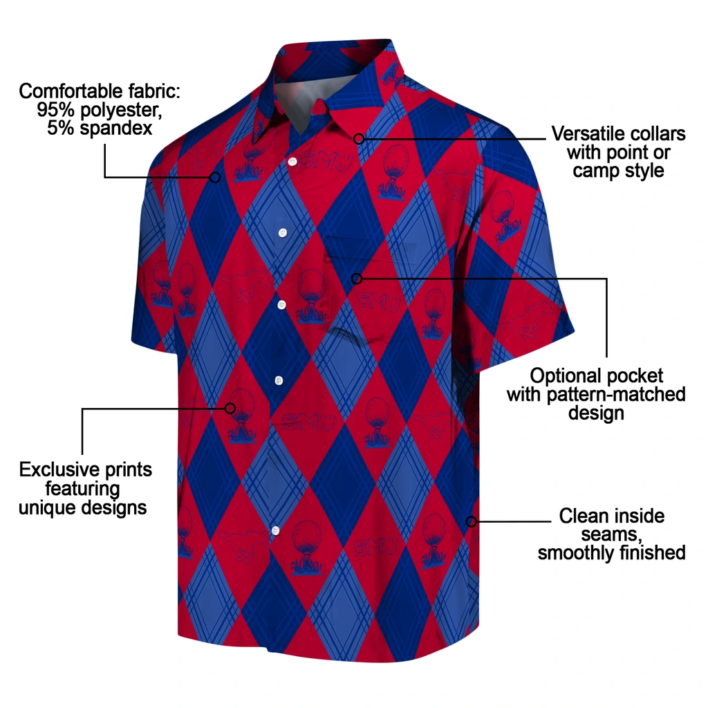 SMU Mustangs Hawaiian Shirt - Golfing Plaid smu mustangs balloon plaid blue hawaiian shirts new arrival
