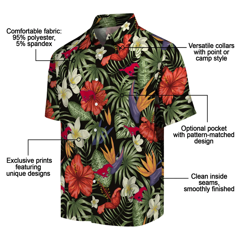 SMU Mustangs Hawaiian Shirt - Hawaii Floral Hibiscus smu mustangs hibiscus bird hawaiian shirts new arrival