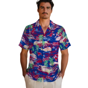 smu mustangs flamingo retreat blue hawaiian shirts fashion forward