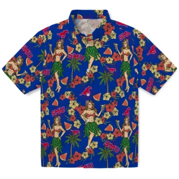 smu mustangs hawaiian girls design blue hawaiian shirts best selling