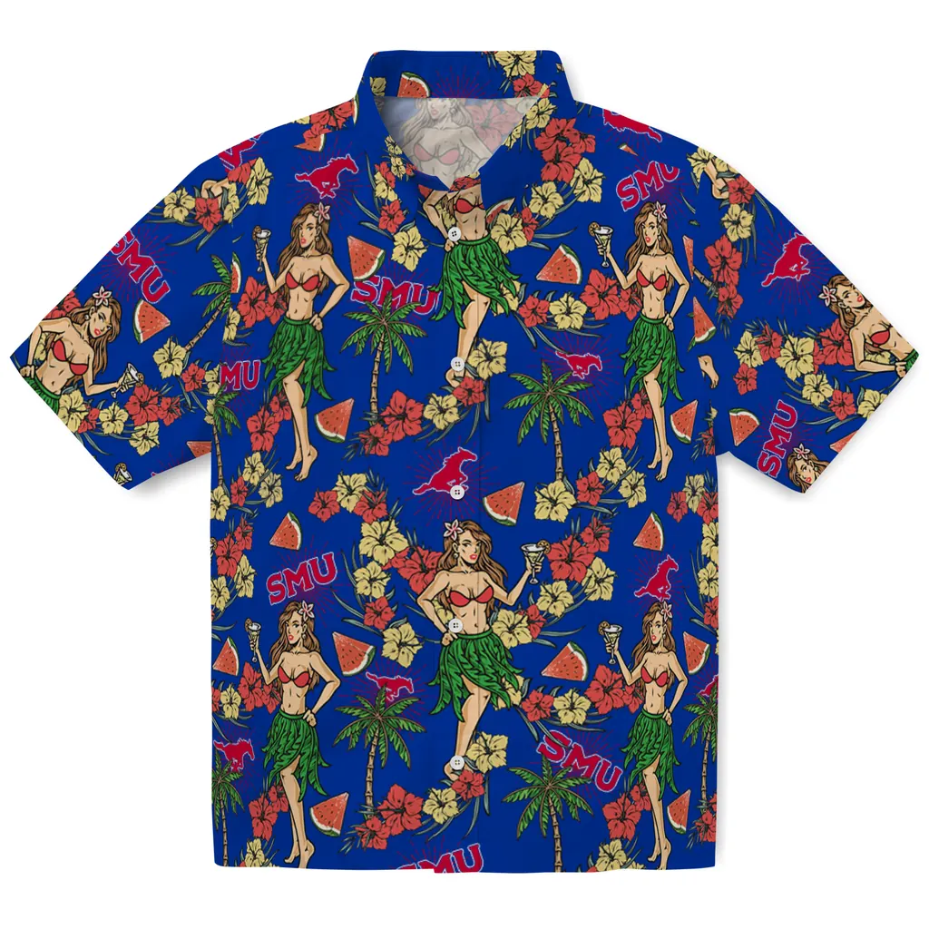 SMU Mustangs Hawaiian Shirt - Hawaiian Girls Design smu mustangs hawaiian girls design blue hawaiian shirts best selling