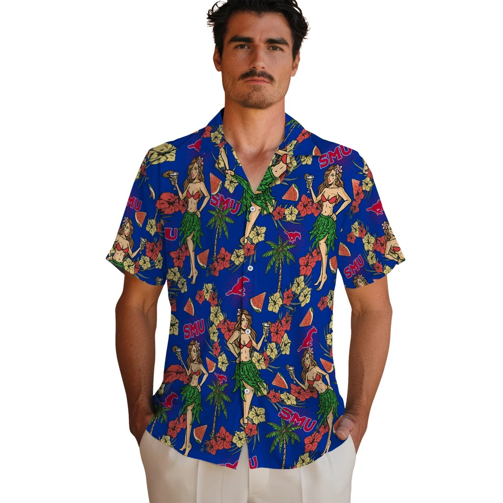 SMU Mustangs Hawaiian Shirt - Hawaiian Girls Design smu mustangs hawaiian girls design blue hawaiian shirts fashion forward