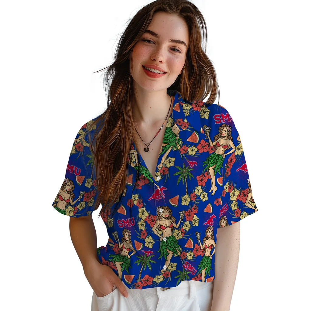 SMU Mustangs Hawaiian Shirt - Hawaiian Girls Design smu mustangs hawaiian girls design blue hawaiian shirts latest model