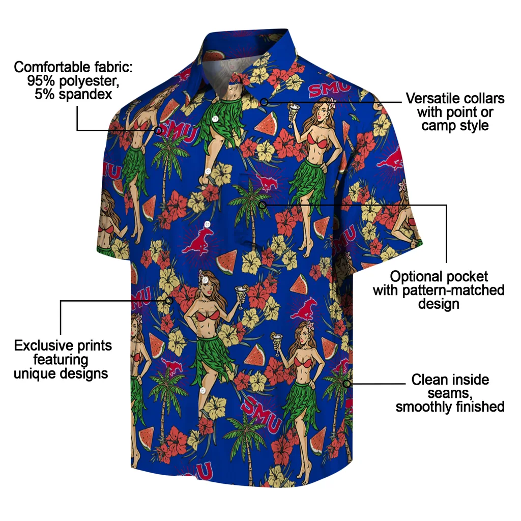 SMU Mustangs Hawaiian Shirt - Hawaiian Girls Design smu mustangs hawaiian girls design blue hawaiian shirts new arrival