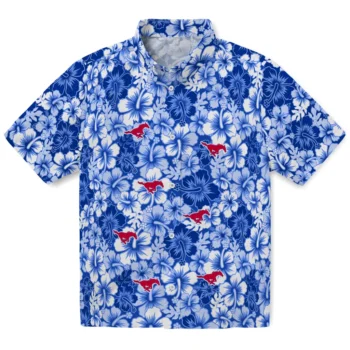 smu mustangs hibiscus blooms blue hawaiian shirts best selling