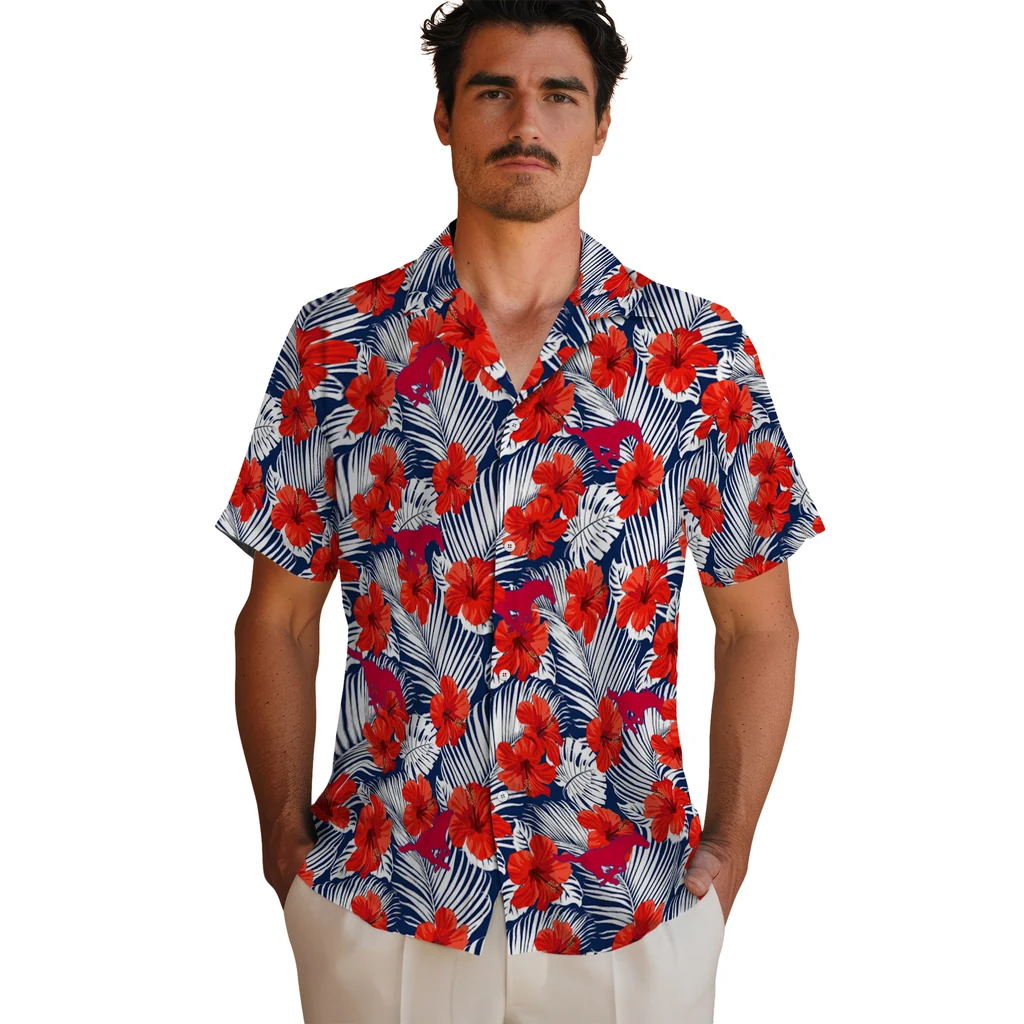 SMU Mustangs Hawaiian Shirt - Hibiscus Fiesta smu mustangs hibiscus fiesta red royal blue hawaiian shirts fashion forward