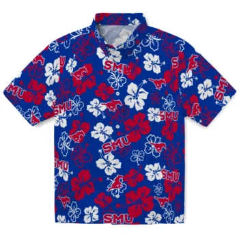 smu mustangs hibiscus bloom blue hawaiian shirts best selling