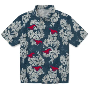 smu mustangs hibiscus flowers navy blue hawaiian shirts best selling