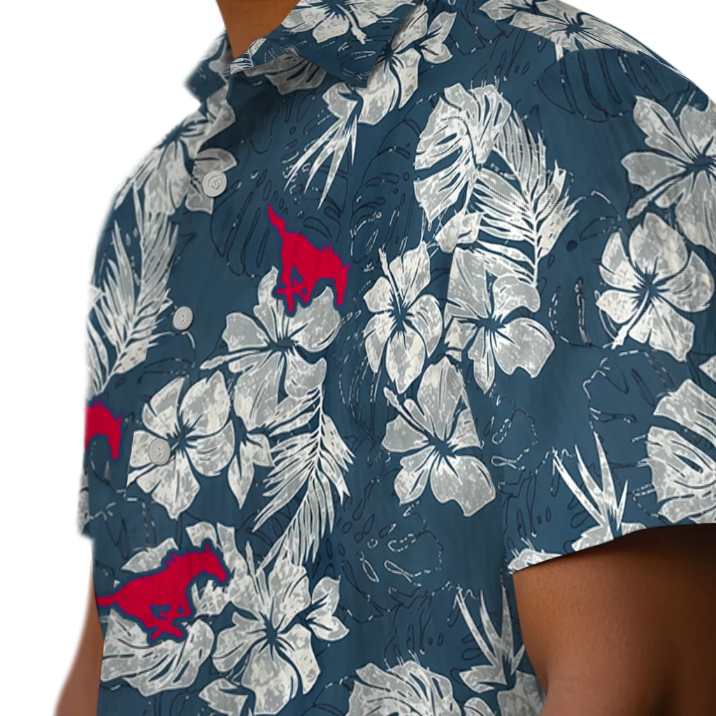 SMU Mustangs Hawaiian Shirt - Hibiscus Flowers smu mustangs hibiscus flowers navy blue hawaiian shirts trendy