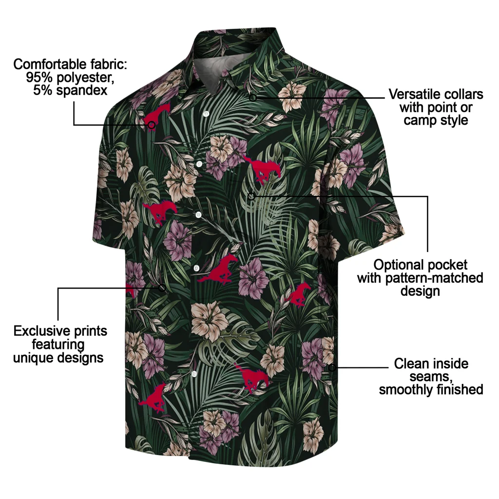 SMU Mustangs Hawaiian Shirt - Hibiscus Leaves Pattern smu mustangs hibiscus leaves pattern green hawaiian shirts new arrival