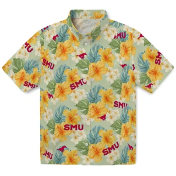 smu mustangs hibiscus mood pale lime yellow hawaiian shirts best selling