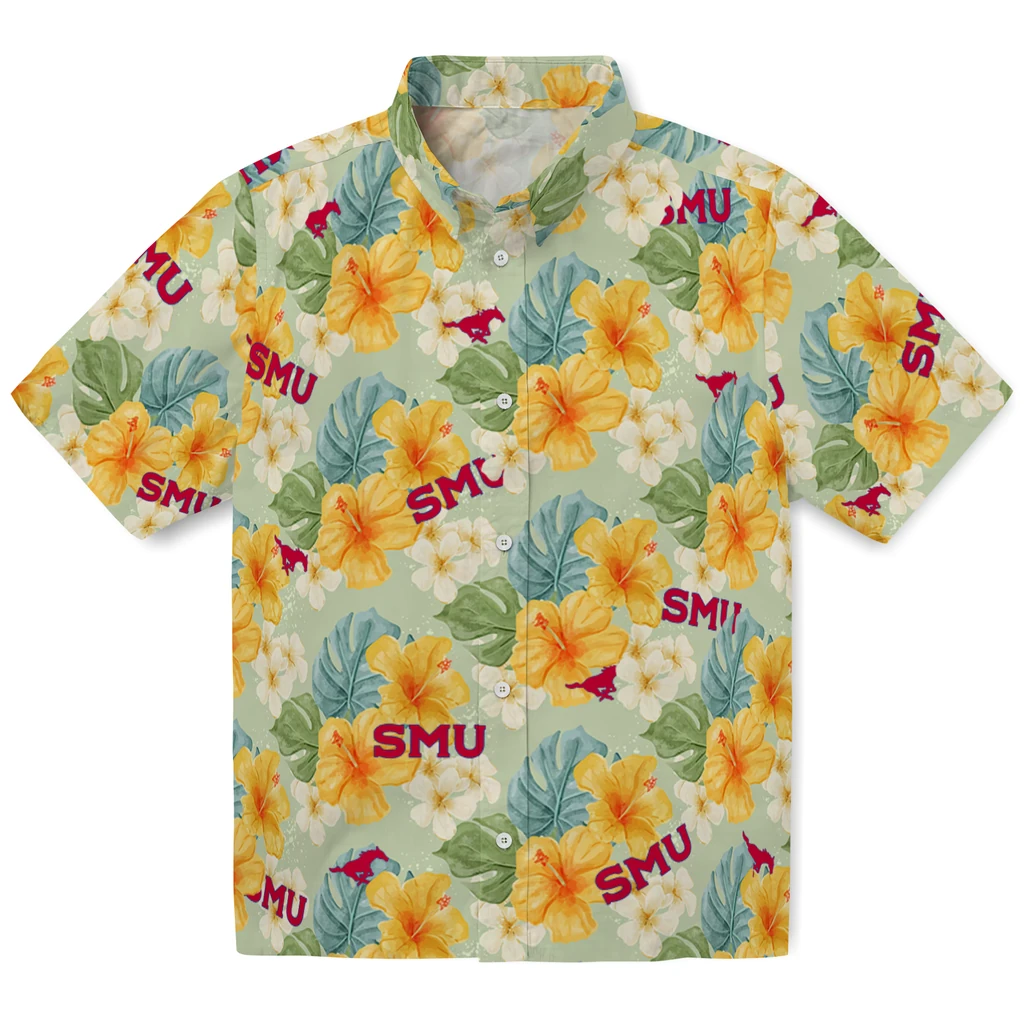 SMU Mustangs Hawaiian Shirt - Hibiscus Mood smu mustangs hibiscus mood pale lime yellow hawaiian shirts best selling