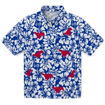 smu mustangs hibiscus motif blue white hawaiian shirts best selling