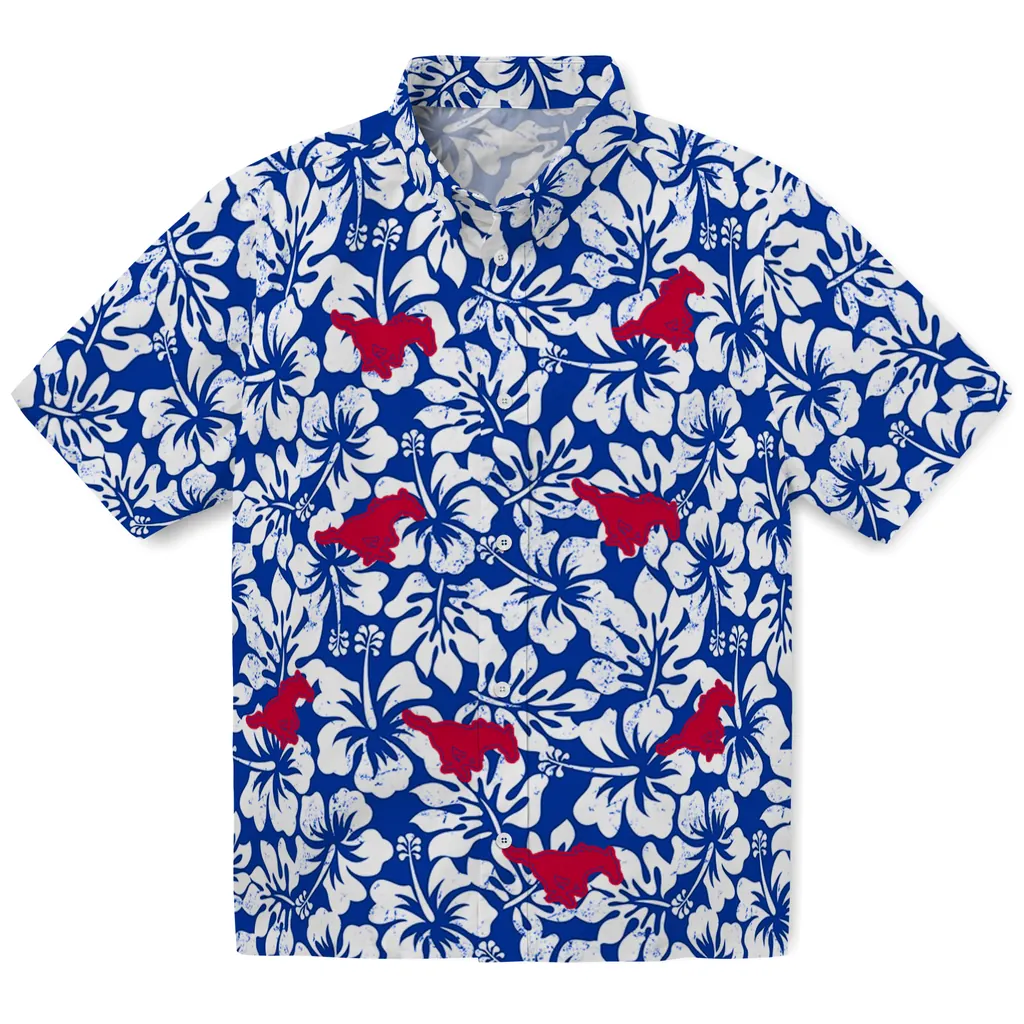 SMU Mustangs Hawaiian Shirt - Hibiscus Motif smu mustangs hibiscus motif blue white hawaiian shirts best selling