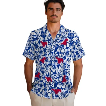 smu mustangs hibiscus motif blue white hawaiian shirts fashion forward