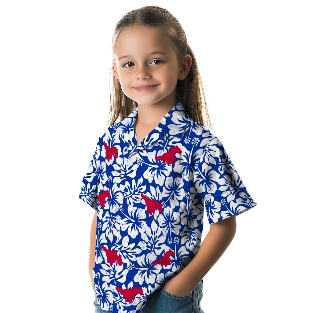 SMU Mustangs Hawaiian Shirt - Hibiscus Motif smu mustangs hibiscus motif blue white hawaiian shirts premium grade