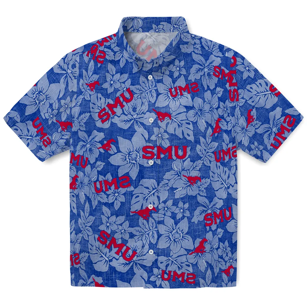 SMU Mustangs Hawaiian Shirt - Hibiscus Oasis smu mustangs hibiscus oasis blue hawaiian shirts best selling