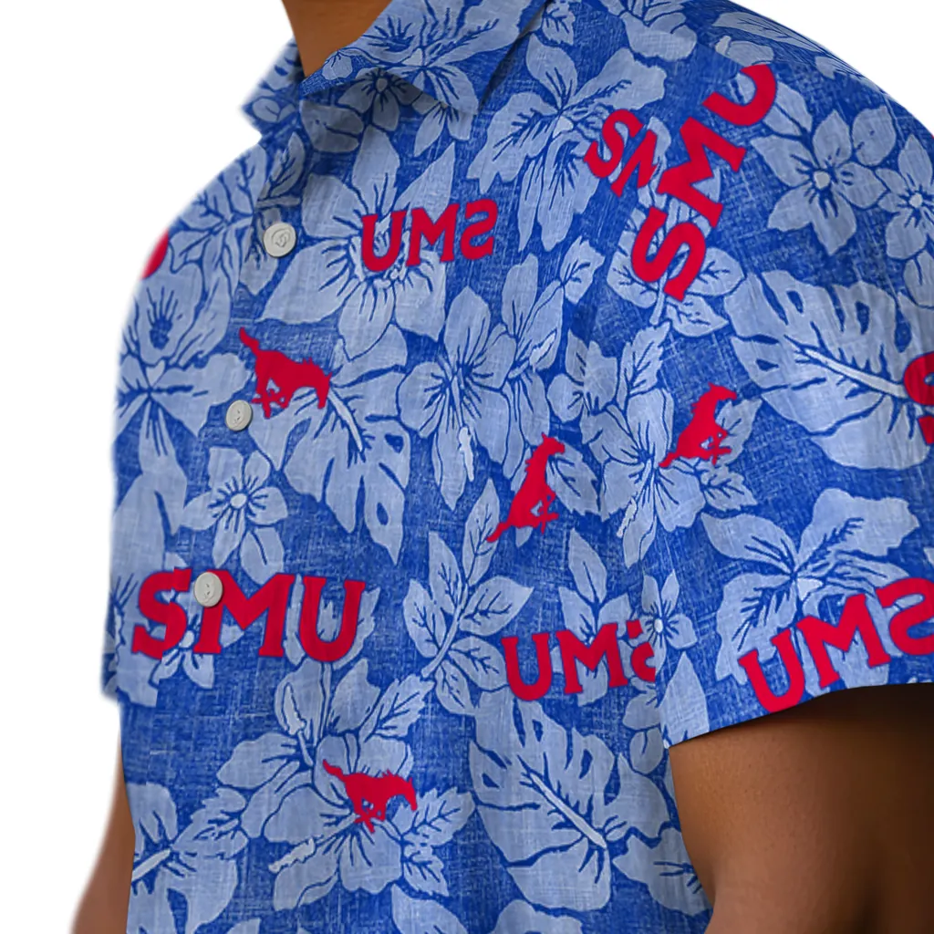 SMU Mustangs Hawaiian Shirt - Hibiscus Oasis smu mustangs hibiscus oasis blue hawaiian shirts trendy