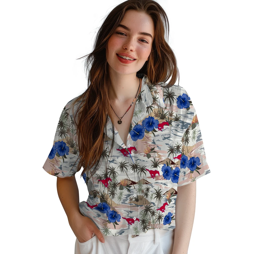 SMU Mustangs Hawaiian Shirt - Hibiscus Seaside smu mustangs hibiscus seaside white hawaiian shirts latest model