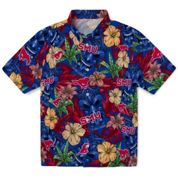 smu mustangs tiki jungle blue hawaiian shirts best selling