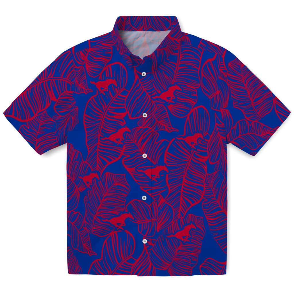 SMU Mustangs Hawaiian Shirt - Leaf Outline smu mustangs leaf outline blue hawaiian shirts best selling