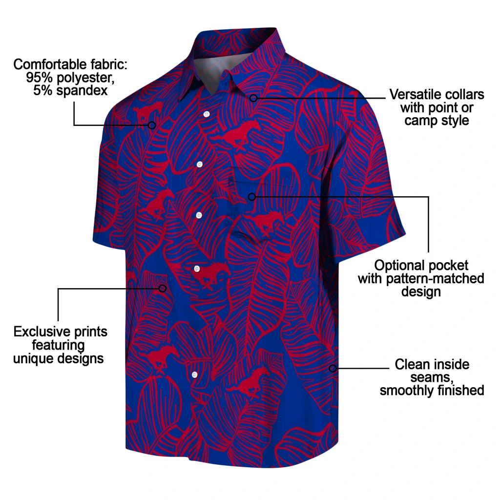 SMU Mustangs Hawaiian Shirt - Leaf Outline smu mustangs leaf outline blue hawaiian shirts new arrival