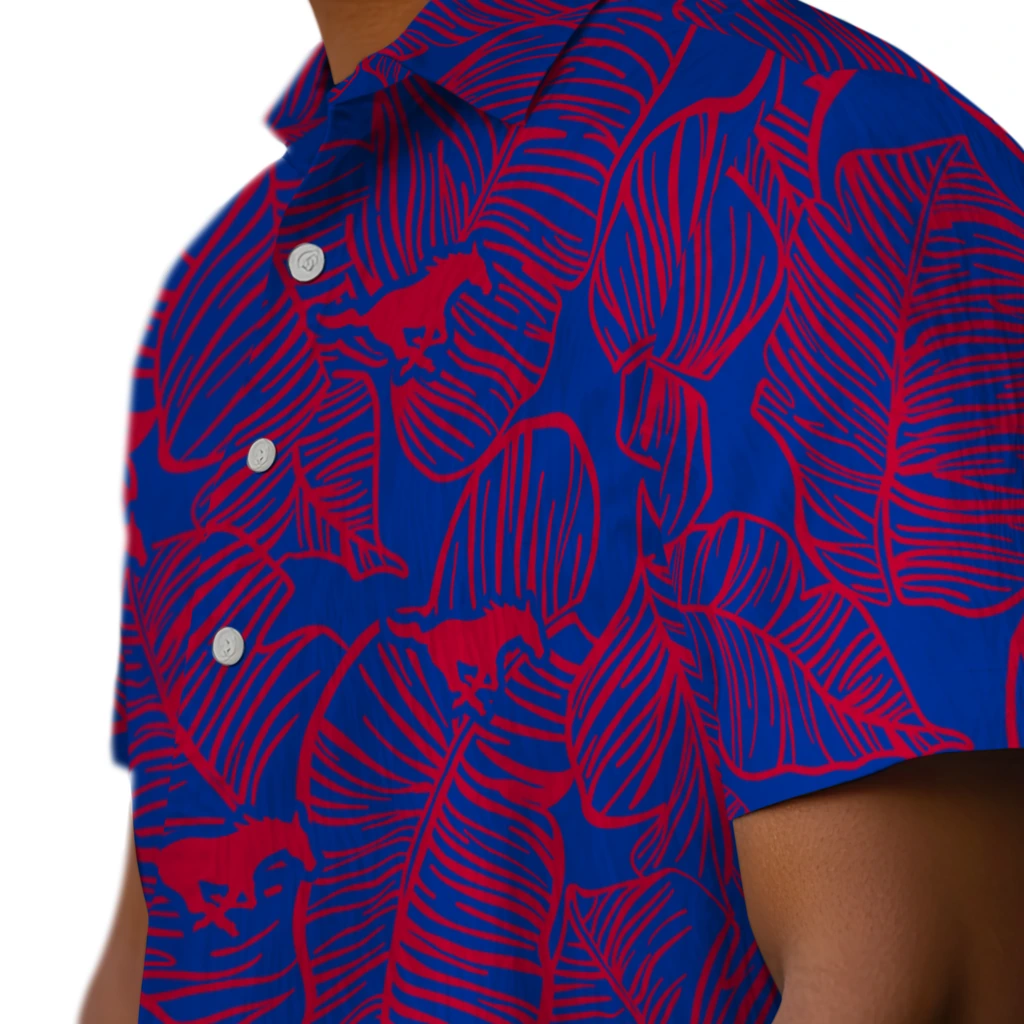 SMU Mustangs Hawaiian Shirt - Leaf Outline smu mustangs leaf outline blue hawaiian shirts trendy