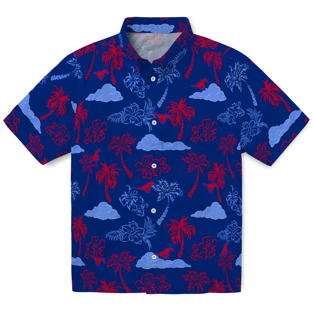 SMU Mustangs Hawaiian Shirt - Palm And Clouds smu mustangs palm and clouds blue hawaiian shirts best selling