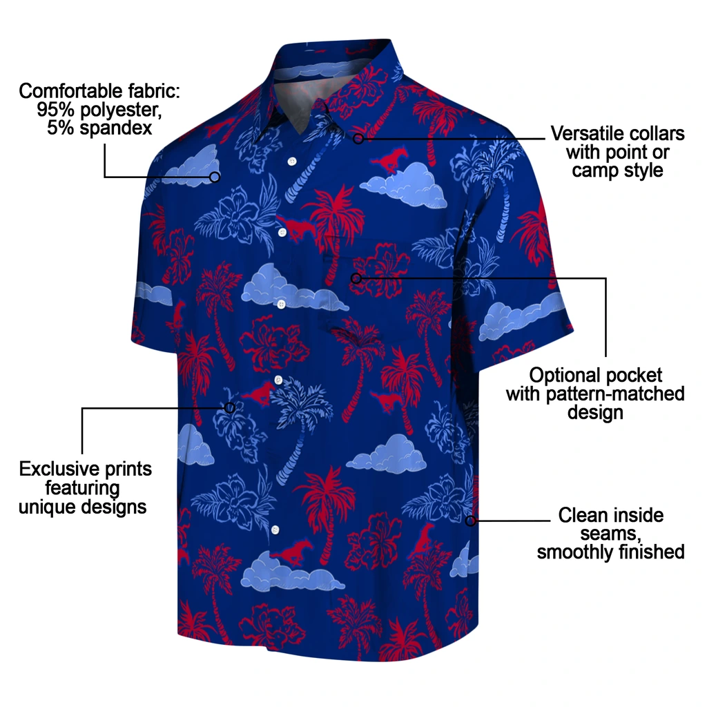 SMU Mustangs Hawaiian Shirt - Palm And Clouds smu mustangs palm and clouds blue hawaiian shirts new arrival