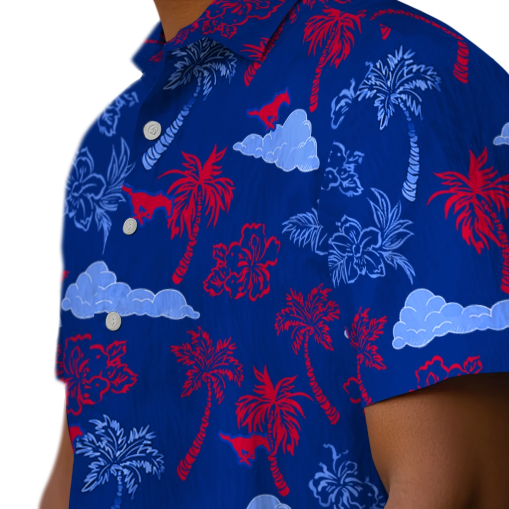 SMU Mustangs Hawaiian Shirt - Palm And Clouds smu mustangs palm and clouds blue hawaiian shirts trendy