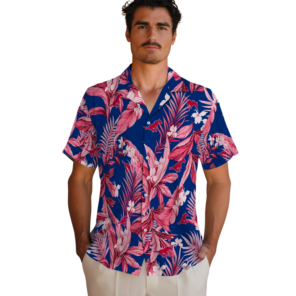 SMU Mustangs Hawaiian Shirt - Palm Leaves smu mustangs palm leaves blue hawaiian shirts fashion forward