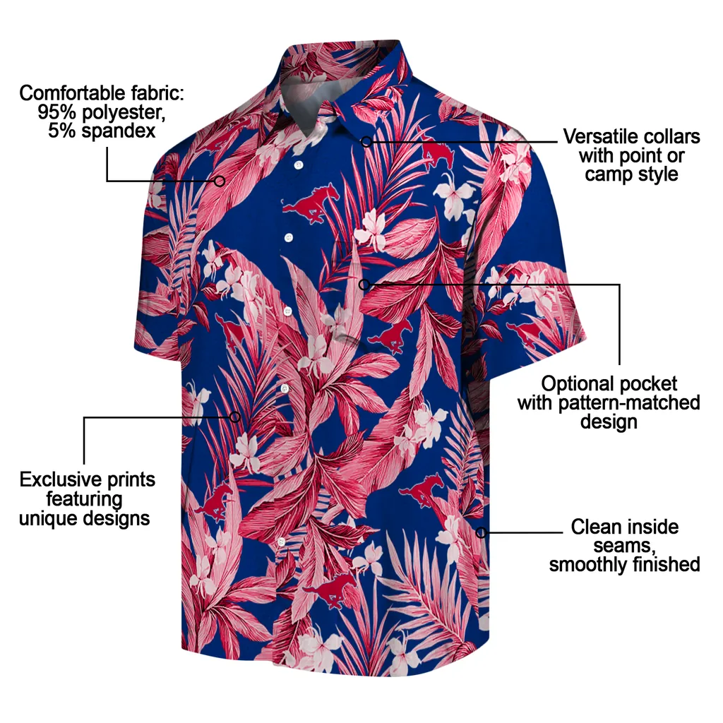 SMU Mustangs Hawaiian Shirt - Palm Leaves smu mustangs palm leaves blue hawaiian shirts new arrival