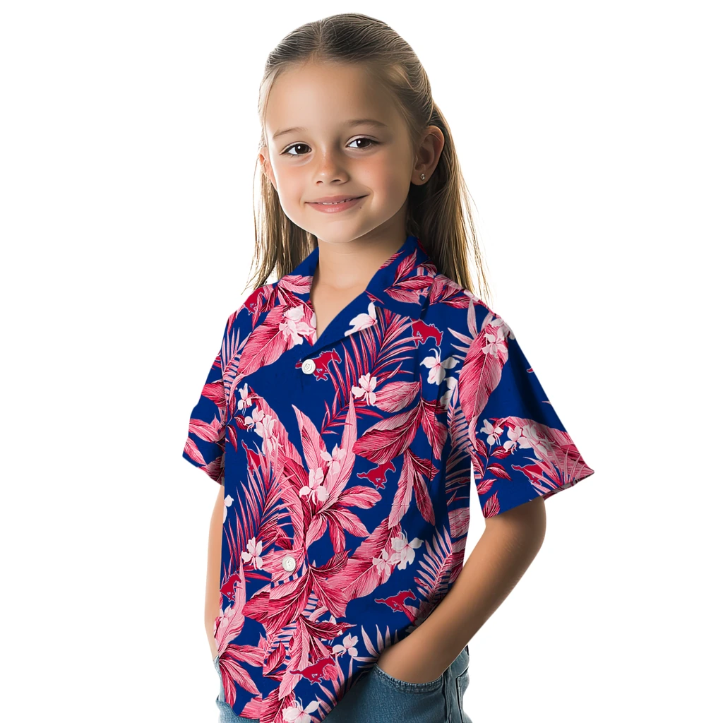 SMU Mustangs Hawaiian Shirt - Palm Leaves smu mustangs palm leaves blue hawaiian shirts premium grade