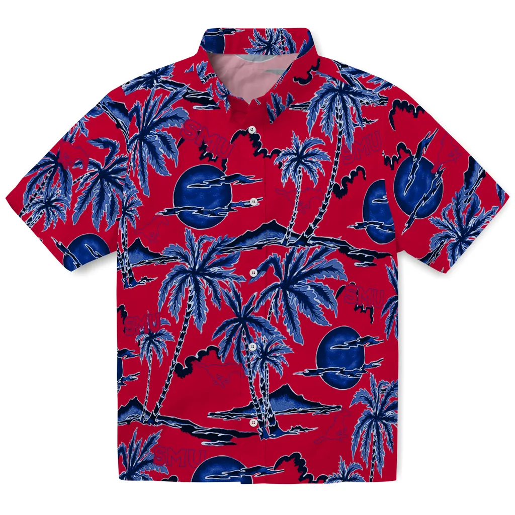 SMU Mustangs Hawaiian Shirt - Palm Sunset smu mustangs palm sunset hawaiian shirts best selling