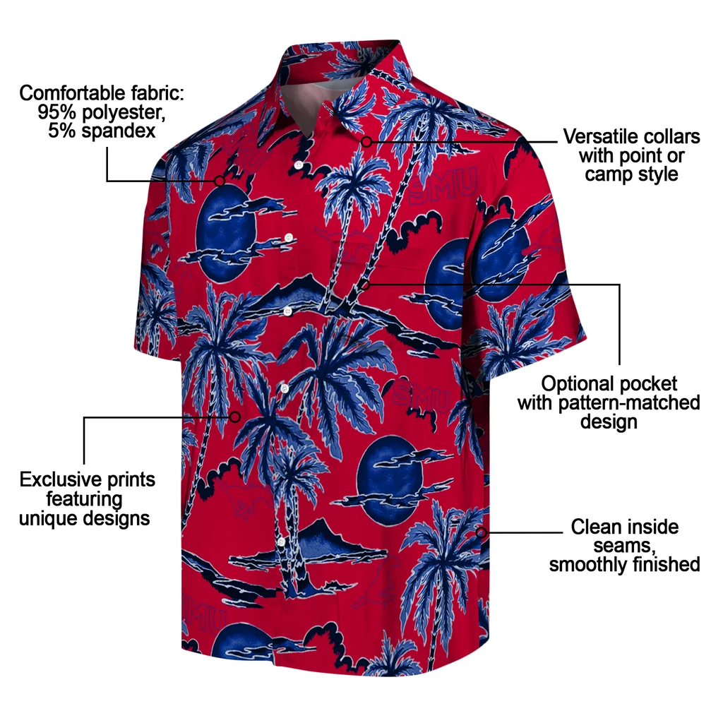 SMU Mustangs Hawaiian Shirt - Palm Sunset smu mustangs palm sunset hawaiian shirts new arrival