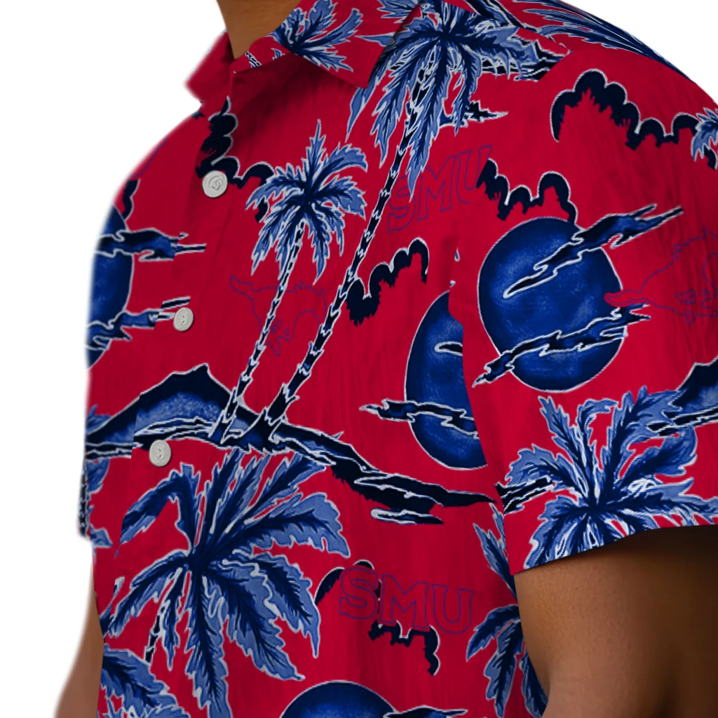 SMU Mustangs Hawaiian Shirt - Palm Sunset smu mustangs palm sunset hawaiian shirts trendy