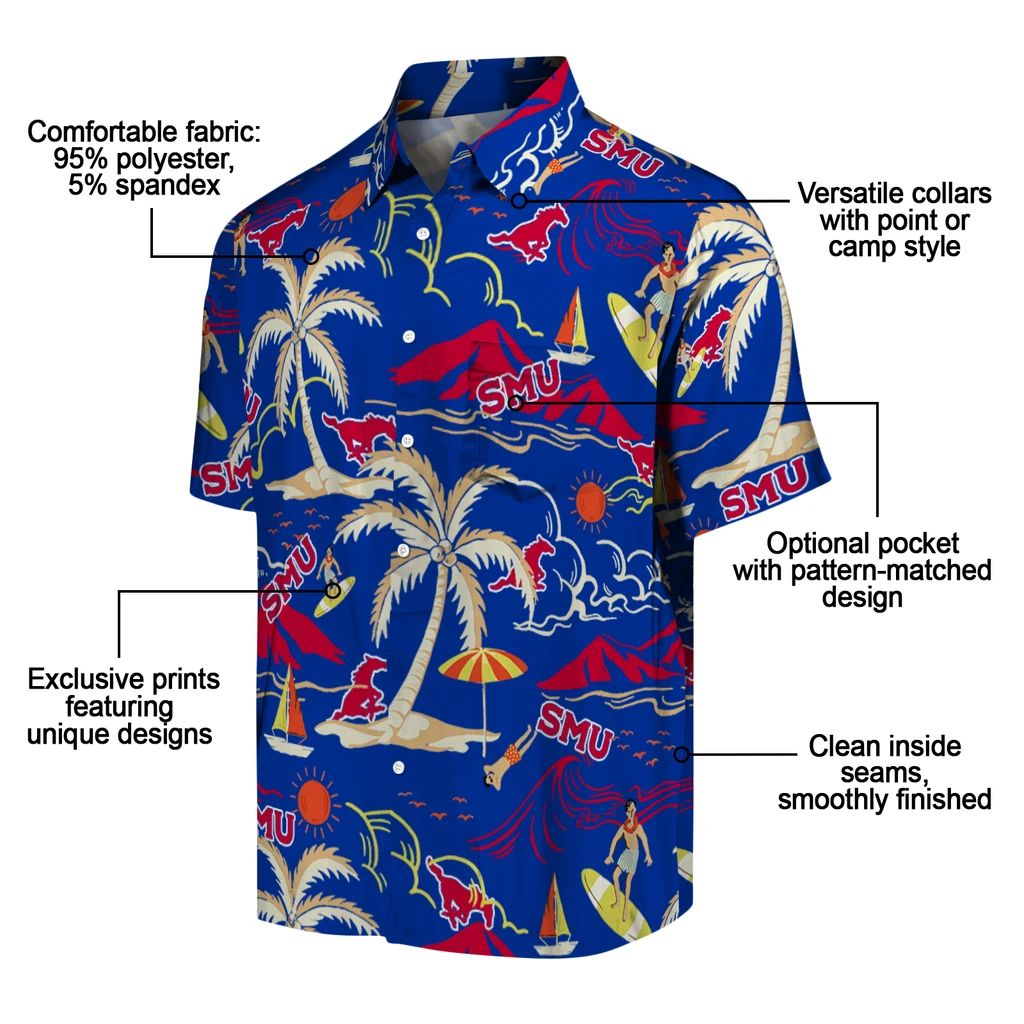 SMU Mustangs Hawaiian Shirt - Palm Tree Island smu mustangs palm tree island blue hawaiian shirts new arrival