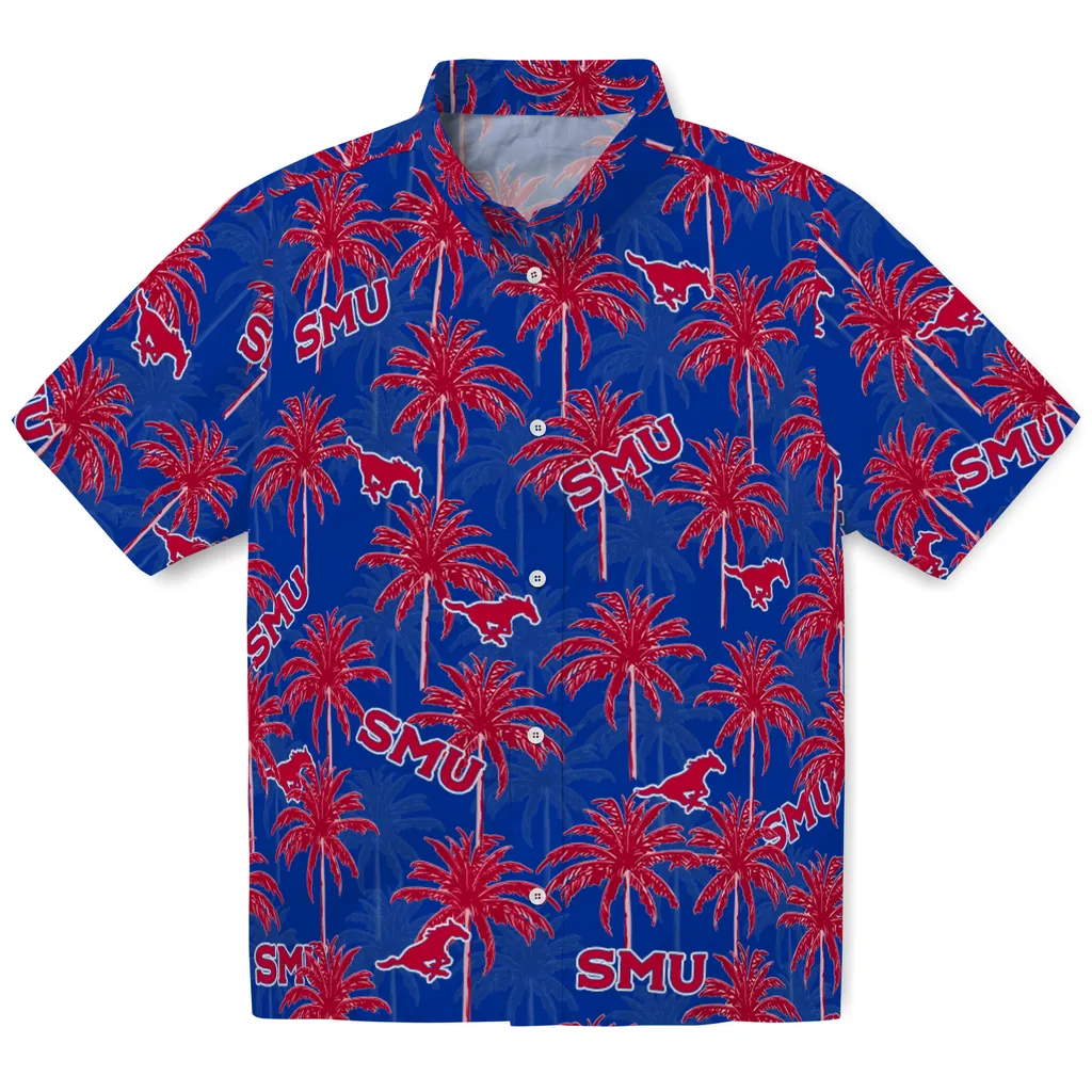 SMU Mustangs Hawaiian Shirt - Palm Tree Motif smu mustangs palm grove blue hawaiian shirts best selling