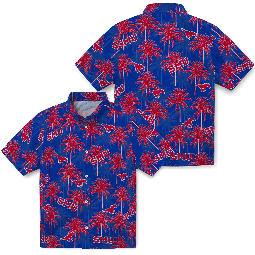 SMU Mustangs Hawaiian Shirt - Palm Tree Motif smu mustangs palm grove blue hawaiian shirts high quality