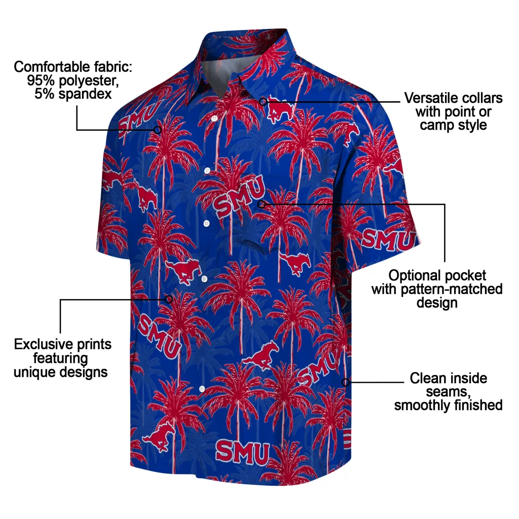 SMU Mustangs Hawaiian Shirt - Palm Tree Motif smu mustangs palm grove blue hawaiian shirts new arrival
