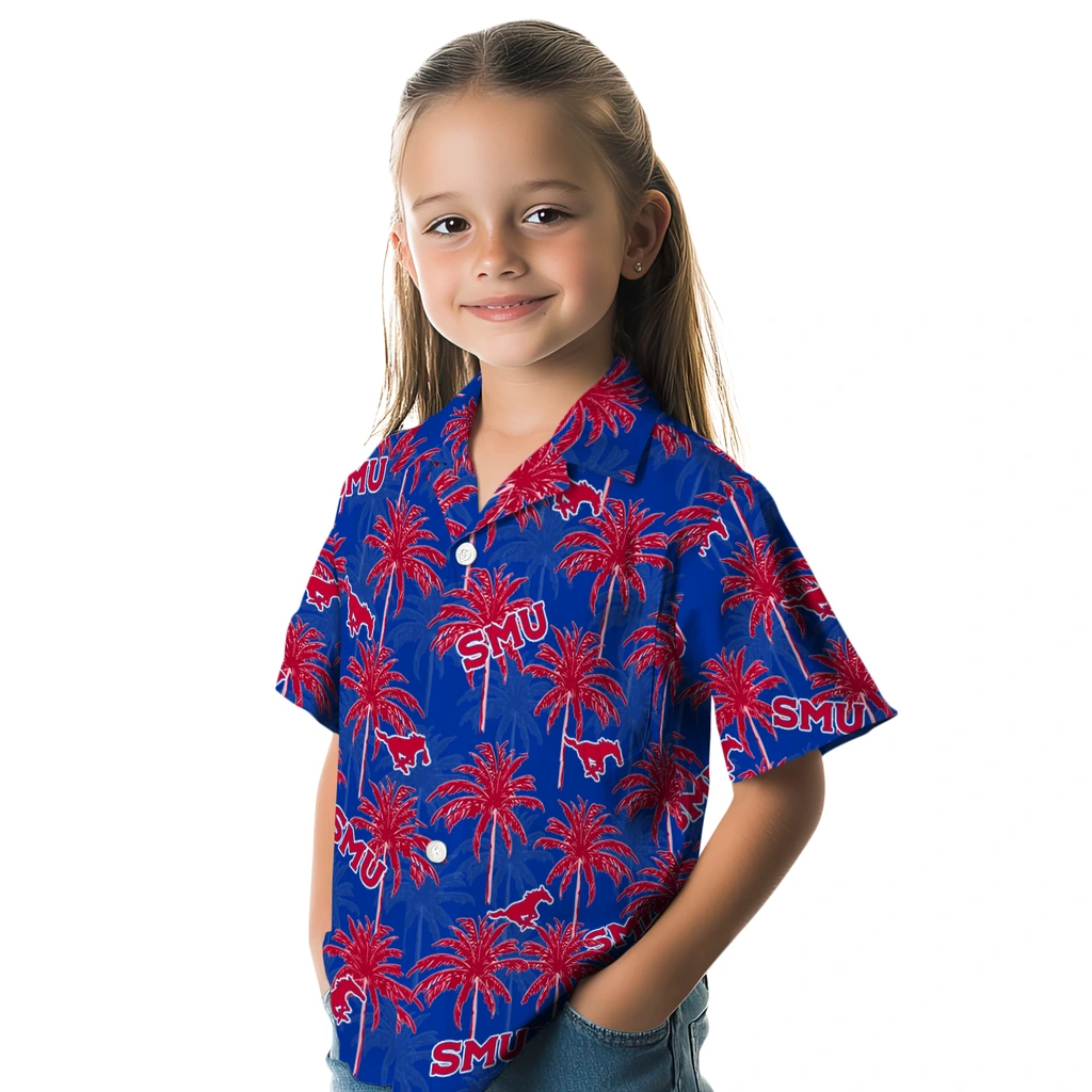 SMU Mustangs Hawaiian Shirt - Palm Tree Motif smu mustangs palm grove blue hawaiian shirts premium grade