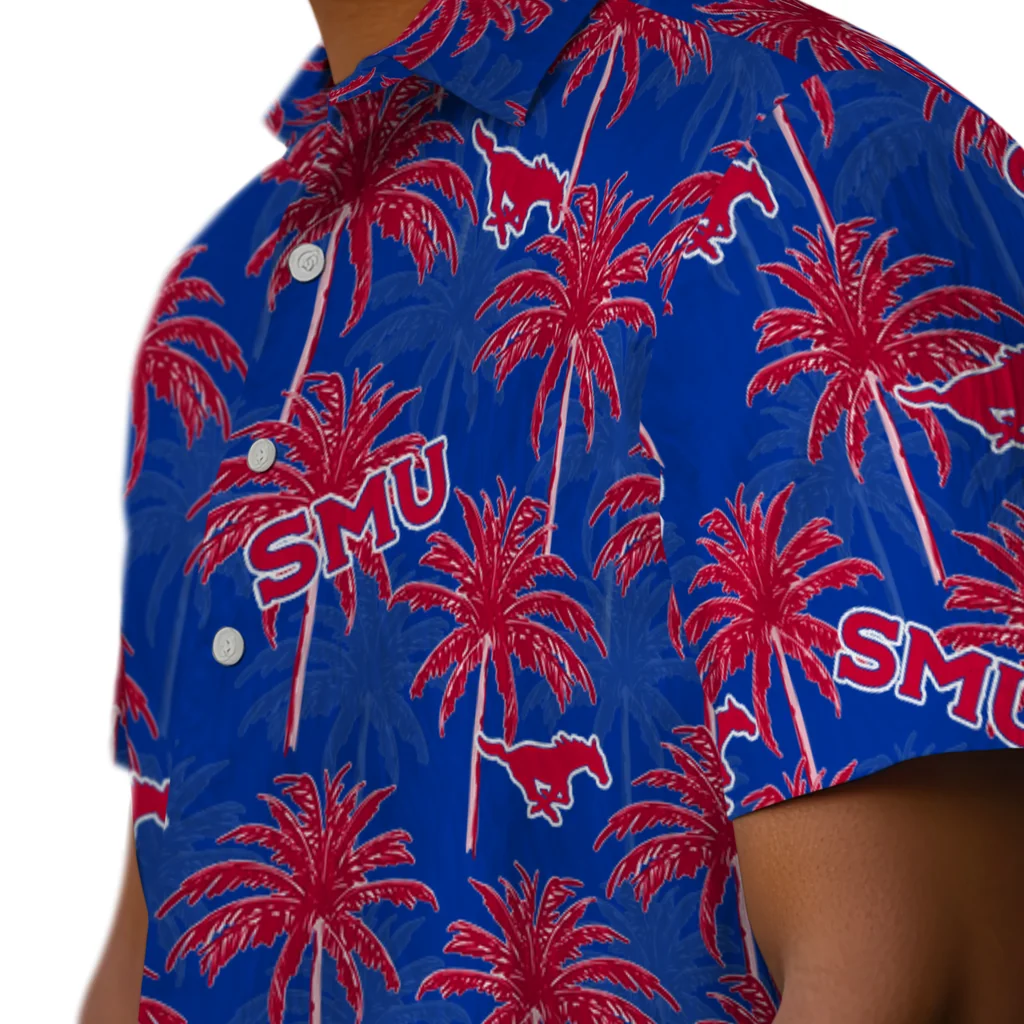 SMU Mustangs Hawaiian Shirt - Palm Tree Motif smu mustangs palm grove blue hawaiian shirts trendy