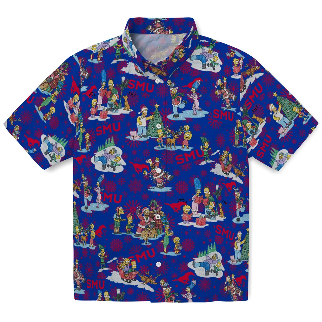 SMU Mustangs Hawaiian Shirt - Simpsons Christmas smu mustangs simpsons christmas blue hawaiian shirts best selling