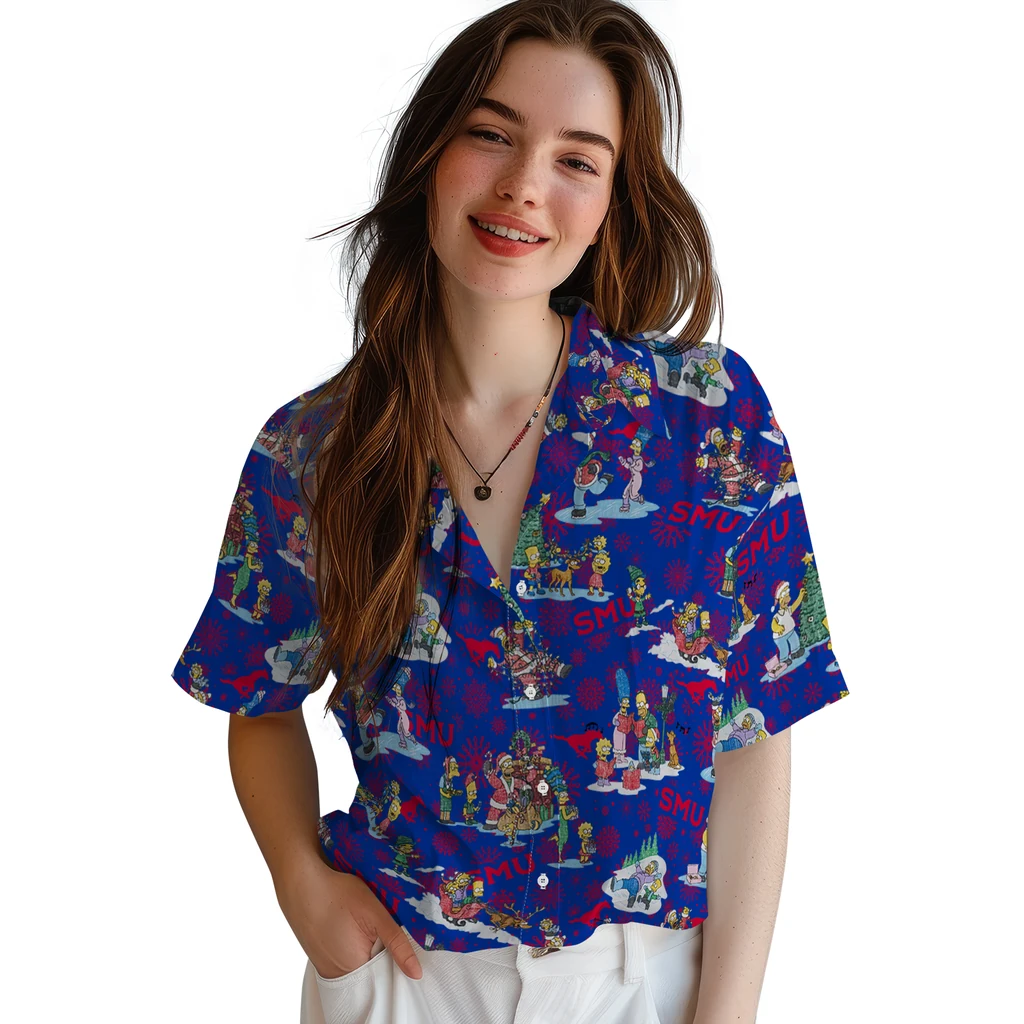 SMU Mustangs Hawaiian Shirt - Simpsons Christmas smu mustangs simpsons christmas blue hawaiian shirts latest model