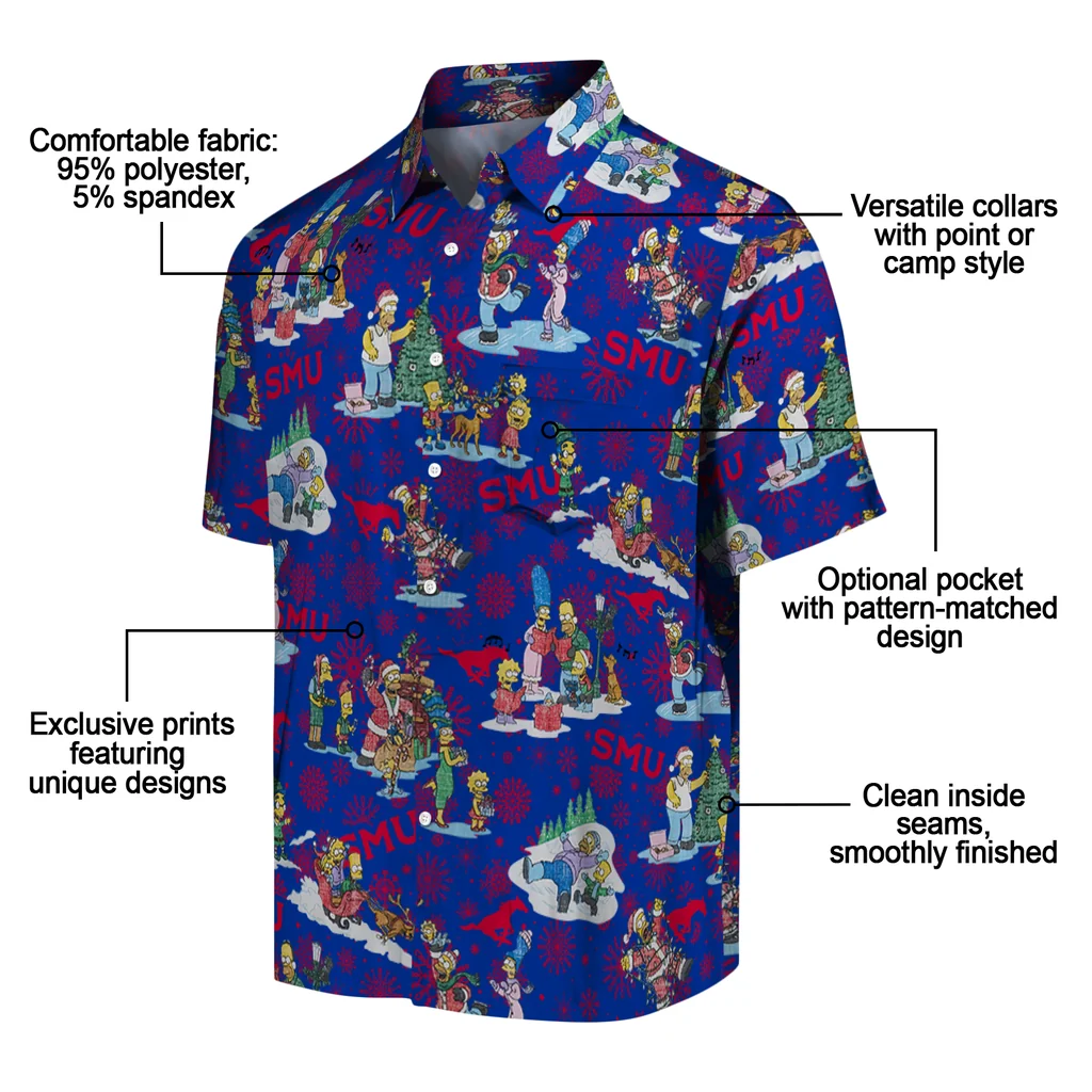 SMU Mustangs Hawaiian Shirt - Simpsons Christmas smu mustangs simpsons christmas blue hawaiian shirts new arrival
