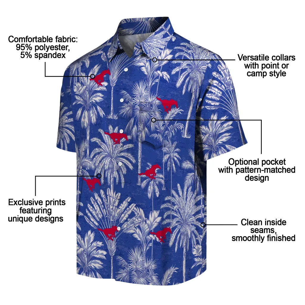 SMU Mustangs Hawaiian Shirt - Vintage Palm Tree smu mustangs palm shadows blue hawaiian shirts new arrival