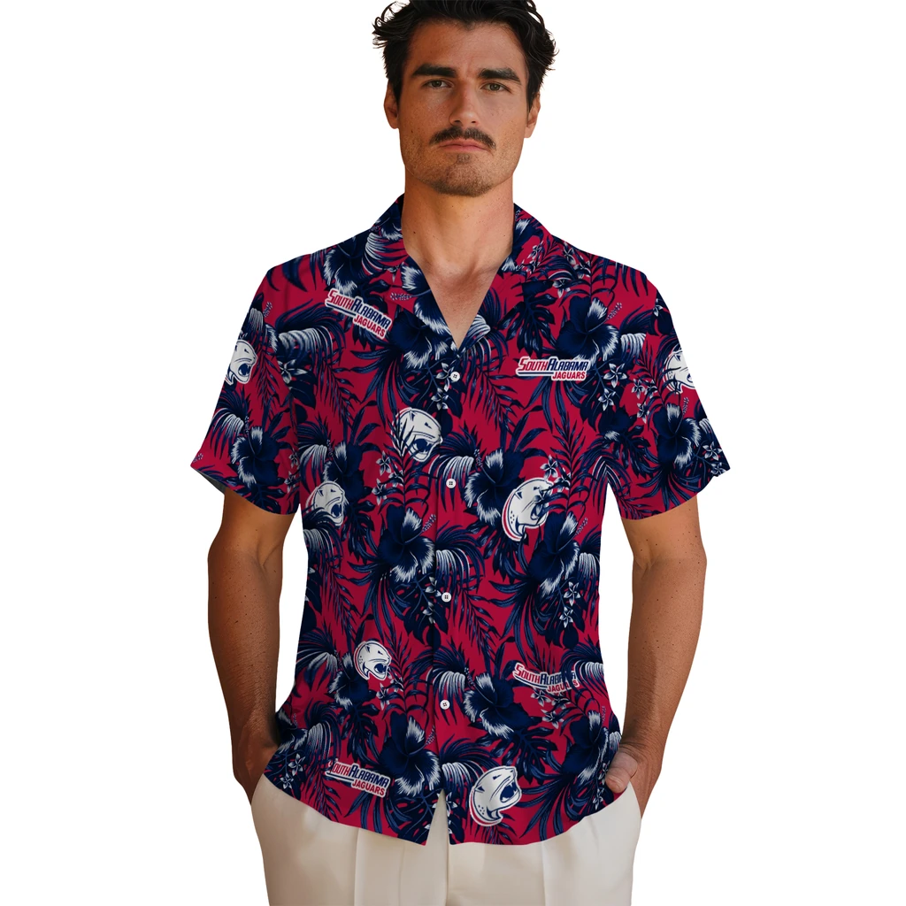 South Alabama Jaguars Hawaiian Shirt - Hibiscus Exotic south alabama jaguars hibiscus exotic blue hawaiian shirts fashion forward