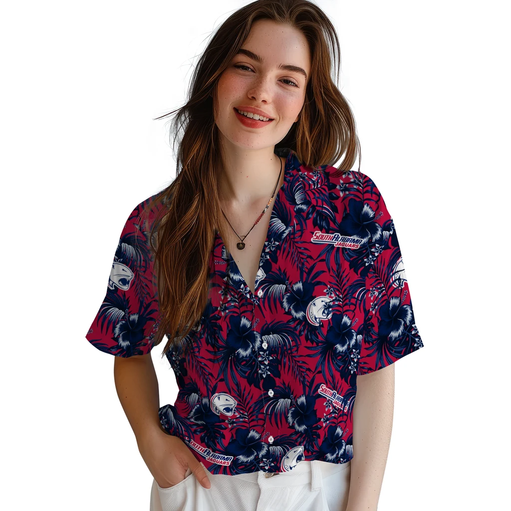 South Alabama Jaguars Hawaiian Shirt - Hibiscus Exotic south alabama jaguars hibiscus exotic blue hawaiian shirts latest model